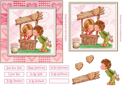 I Love You 6x6ins Decoupage Romance Topper