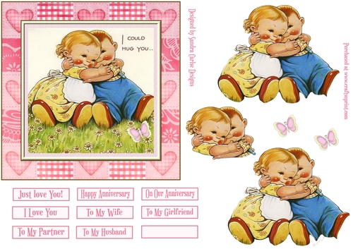 I could hug you 6x6ins Vintage Birthday/Anniversary Topper