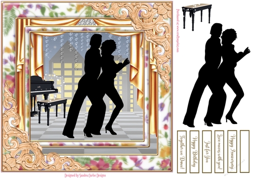 Dancing Birthday 8x8ins Decoupage Topper 1