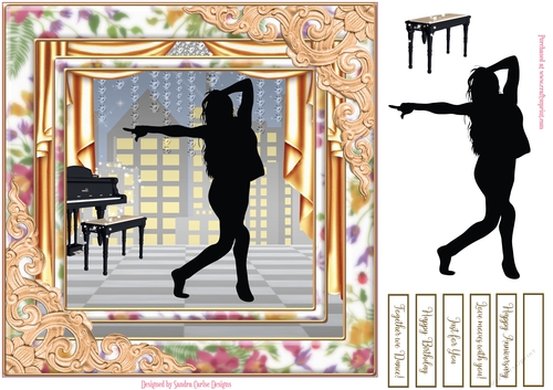 Dancing Birthday Decoupage Topper 10 Black