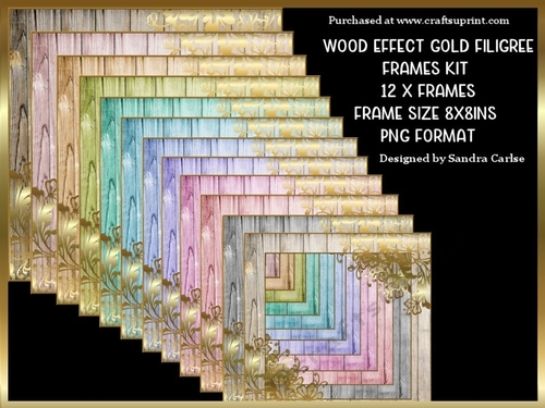 Wood Effect Gold Filigree Frames x 12 Kit