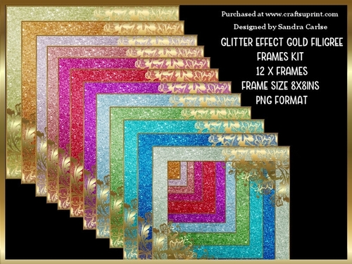 Glitter Effect Gold Filigree Frames x 12 Kit