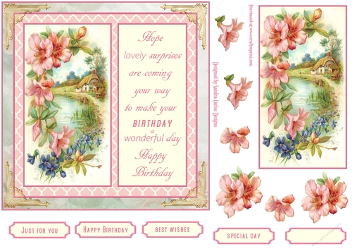 Birthday Wishes Vintage Decoupage 7x7ins Topper