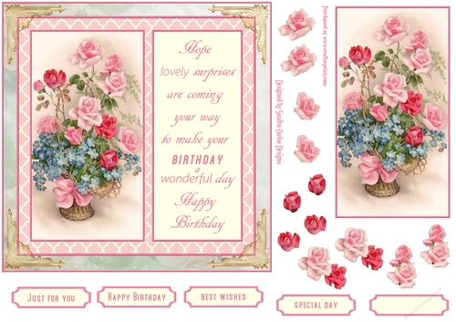 Birthday Wishes Vintage Decoupage 7x7ins Topper 1