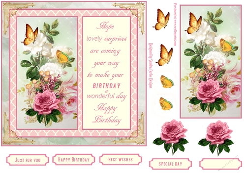 Birthday Wishes Vintage Decoupage 7x7ins Topper 2