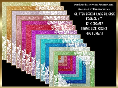 Glitter Effect Lace Filigree Frames x 12 Kit