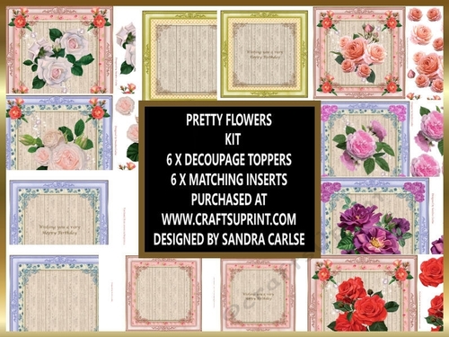Pretty Flowers Toppers 6 x Toppers & matching Inserts Kit