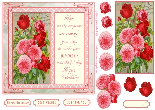 Red Roses in Bloom Decoupage Topper