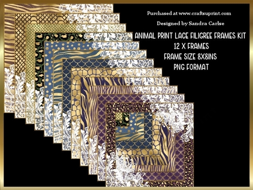 Animal Print Lace Filigree Frames x 12 Kit