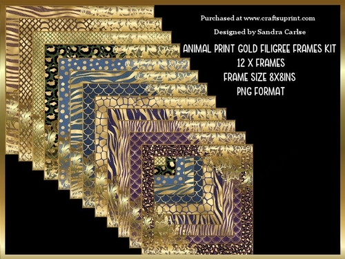 Animal Print Gold Filigree Frames x 12 Kit