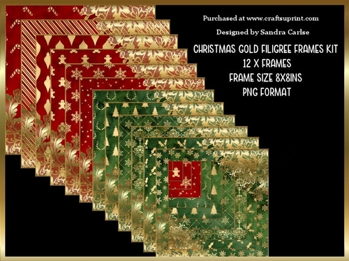 Christmas Pattern Gold Filigree Frames x 12 Kit