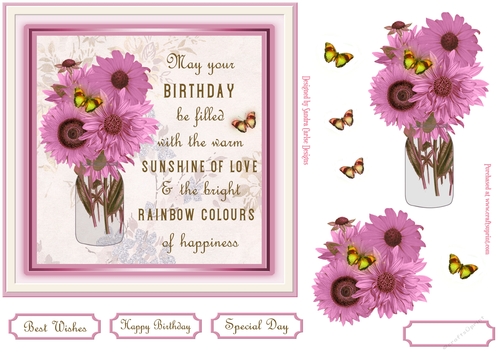 Sunshine Birthday Decoupage 7x7ins Topper