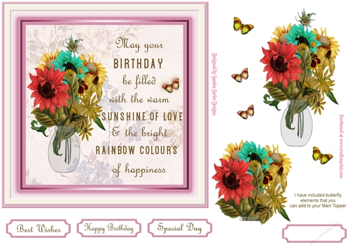 Sunshine Birthday Decoupage 7x7ins Topper 2