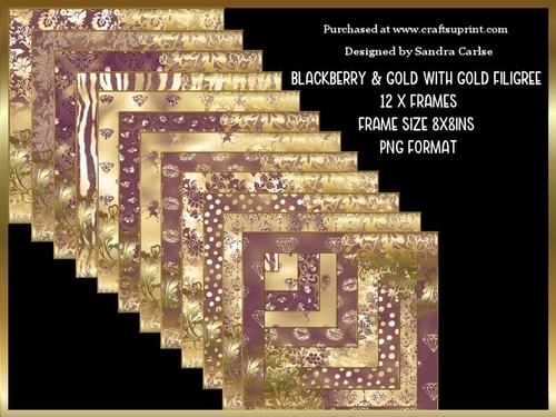 Blackberry & Gold with Gold Filigree Pattern Frames Kit