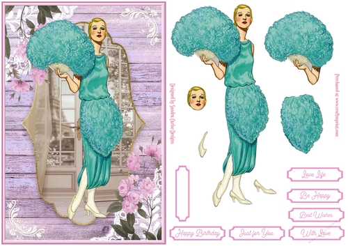Female Birthday Vintage Lady Decoupage Topper 2