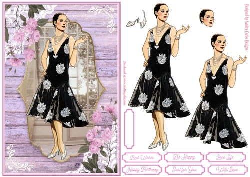 Female Birthday Vintage Lady Decoupage Topper 7