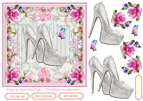 Female Birthday Glitter Shoes 7x7ins Topper 7