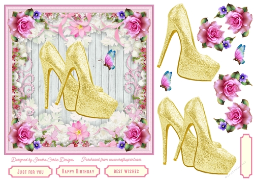 Female Birthday Glitter Shoes 7x7ins Topper 8