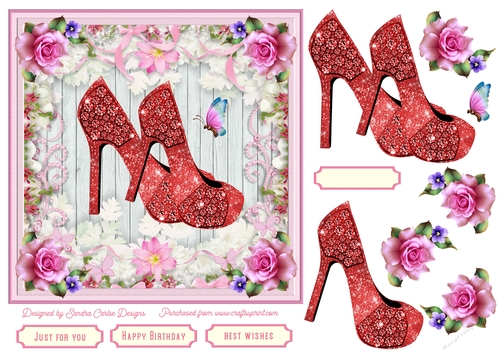 Female Birthday Diamond Shoes 7x7ins Topper 6