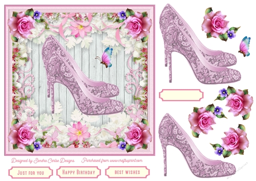 Female Birthday Lace Shoes 7x7ins Topper 7
