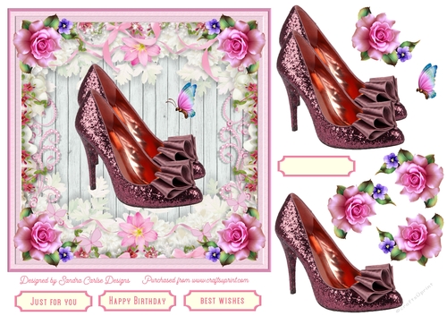 Female Glitter Shoes with Bow 7x7ins Topper 2