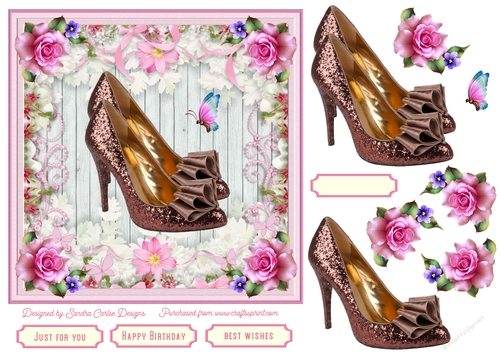 Female Glitter Shoes with Bow 7x7ins Topper 3