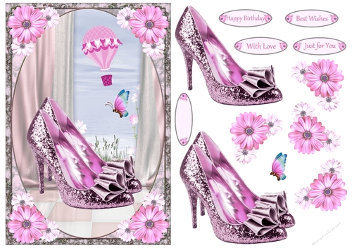 Glitter Bow Shoes Decoupage Topper 1