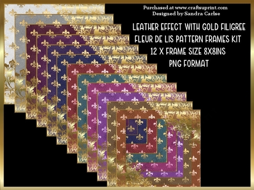 Leather Effect Gold Filigree 8x8ins 12 x Frames Kit