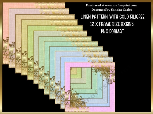 Linen Effect 8x8ins 12 x Frames Gold Filigree Kit