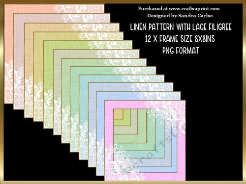 Linen Effect 8x8ins 12 x Frames Lace Filigree Kit