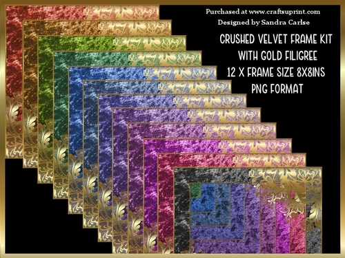 Crushed Velvet Gold Filigree 8x8ins 12 x Frames Kit