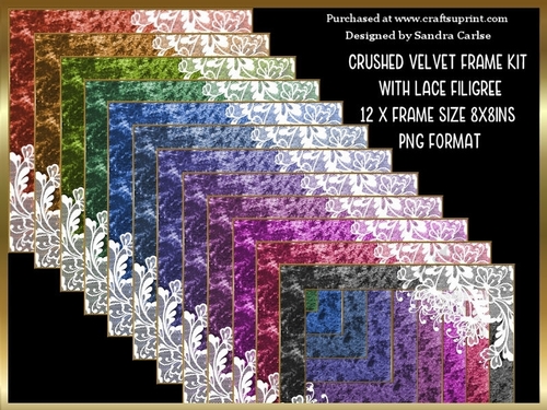 Crushed Velvet Lace Filigree 8x8ins 12 x Frames Kit