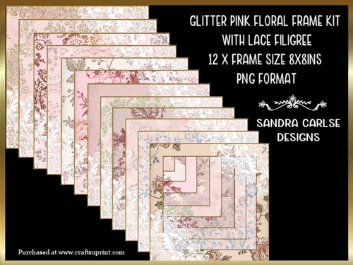 Glitter Pink 12 x Frames with Lace Filigree Kit
