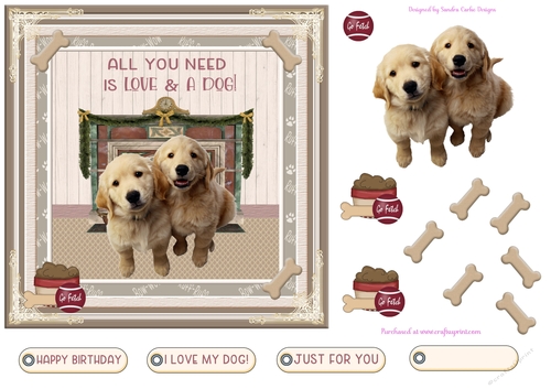 Love My Dog Decoupage 7x7ins Topper 5a