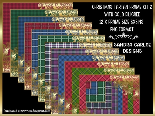Christmas Tartan 12 x with Gold Filigree Frames Kit 