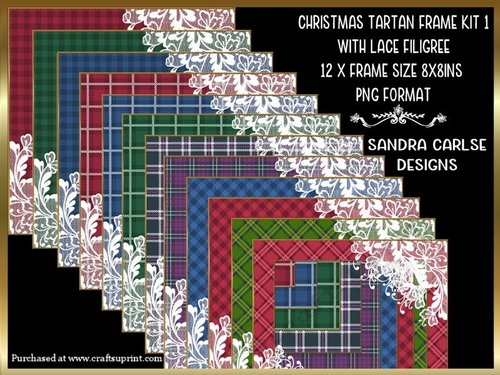 Christmas Tartan 12 x with Lace Filigree Frames Kit 