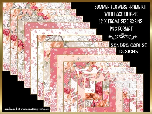 Birthday Summer Flowers 12 x with Lace Filigree Frames Kit 