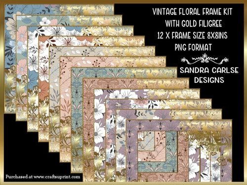 Vintage Floral 12 x 8x8ins Frames with Gold Filigree Kit 