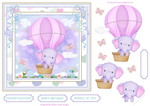 Cute Elephant Watercolour Decoupage Topper 1
