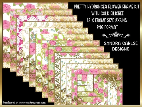 Pretty Hydrangea Flower Frame Kit with Gold Filigree
