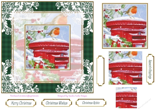 Christmas Vintage Robin Scene Lace Filigree Topper 1