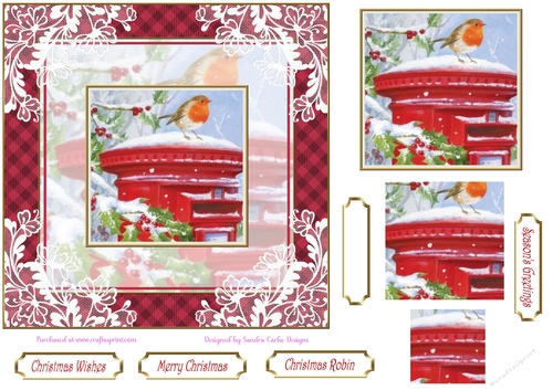 Christmas Vintage Robin Scene Lace Filigree Topper 2