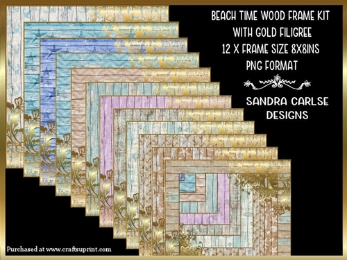 Beach Pattern Wood Effect 12 x Frame Kit with Gold Filigree