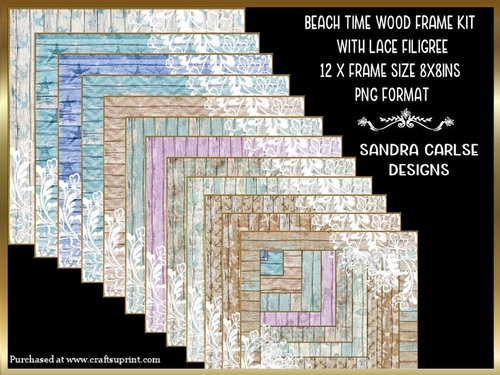 Beach Pattern Wood Effect 12 x Frame Kit with Lace Filigree