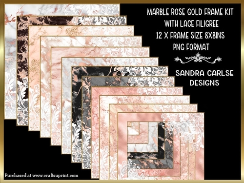 Marble Rose Gold Pattern 12 x Frame Kit with Lace Filigree