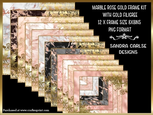Marble Rose Gold Pattern 12 x 8x8ins Frame Kit with Gold Filigree
