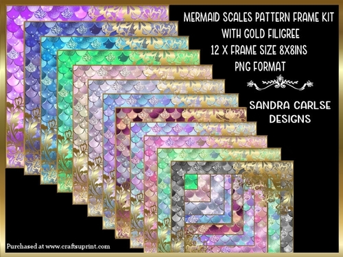 Mermaid Scales Pattern 12 x 8x8ins Frame Kit with Gold Filigree