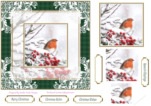 Christmas Robin in Snow Vintage Lace Filigree Topper 1