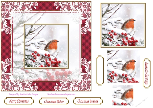 Christmas Robin in Snow Vintage Lace Filigree Topper 2