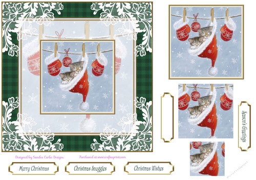 Christmas Snuggles 7x7ins Vintage Lace Filigree Topper 1